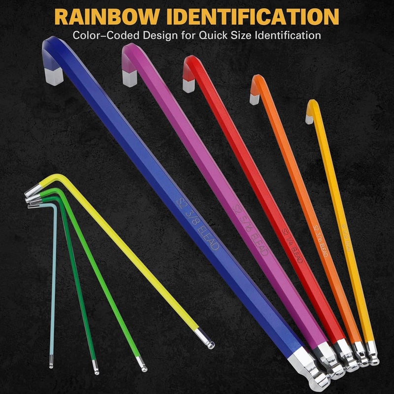 ELEAD Allen-Wrench Hex Torx Key Set: 29-Piece Rainbow Colored Allen Key Set, Long Arm Ball End, Metric SAE Standard Torx Star Wrenches with T-Handle and Extension Bar - Image 5